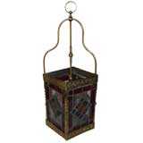 English Arts & Crafts Stained Glass Hall Lantern