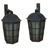Pair of  Wrought Iron and Zinc Carriage House Lanterns