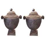 Impressive Pair of 18th c. English Cast Iron Classical Urns