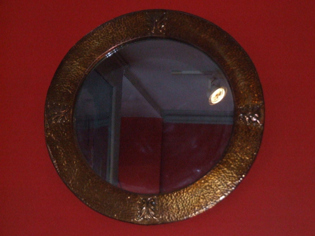 Arts and Crafts Hand-hammered Copper Round Mirror