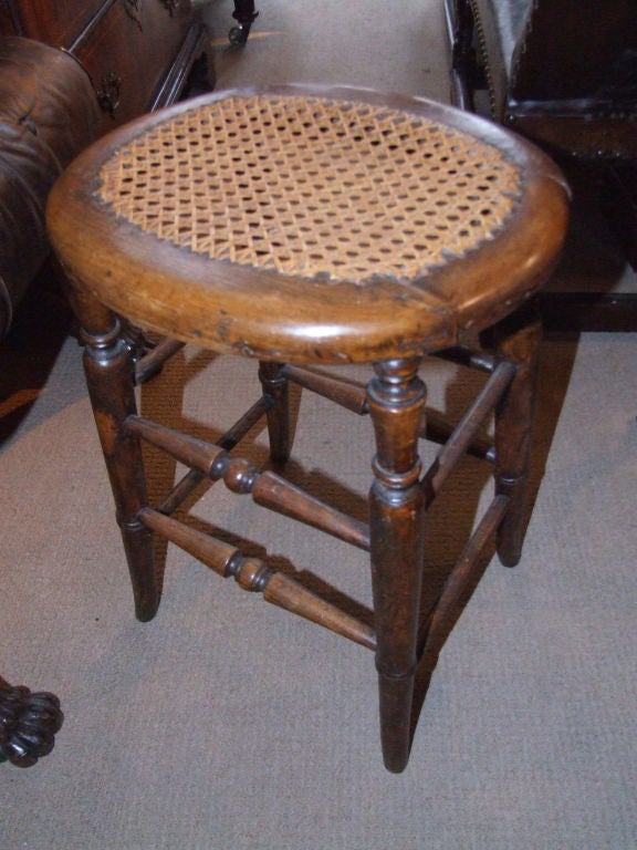 English 19th c. Turned Leg Stool with Caned Top In Good Condition In Greenwich, CT