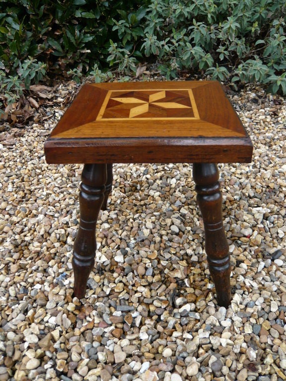 Matched Pair of 19th c. English Dresser Stools with Inlaid Tops