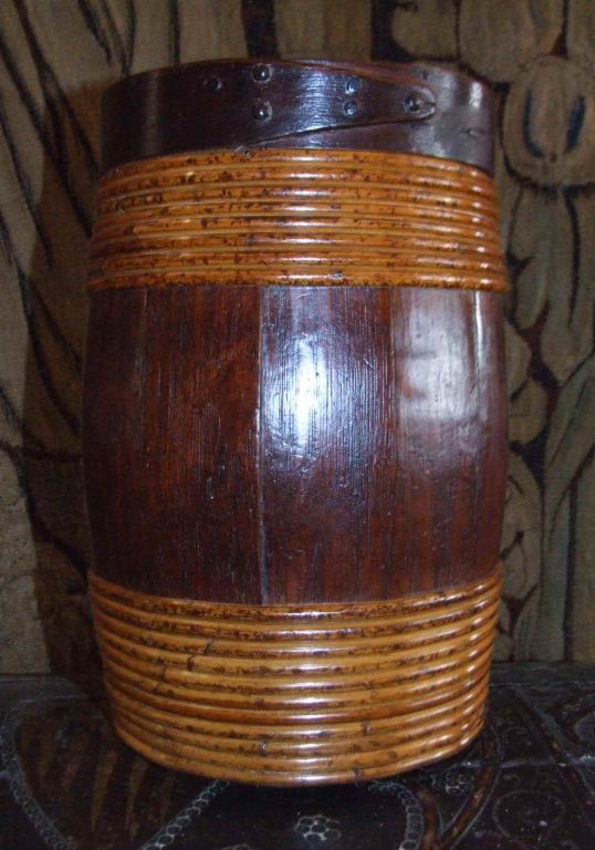 Folk Art Swedish 19th Century Over-Scale Oak and Willow-Banded Barrel