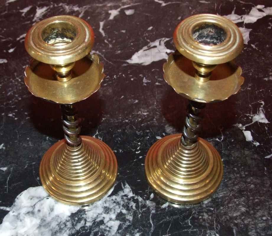 Pair of English 19th Century Mixed Metal Candlesticks