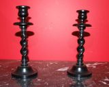 Pair of Ebony Barleytwist Candlesticks