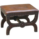 A Late 19th c. Leather Covered Studded X-Frame Stool