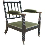 19th c. English Bobbin Turned Ebonized Armchair on Casters