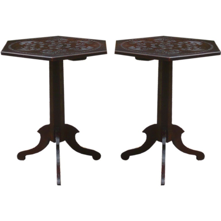 19th c. Carved Hexagonal Tables from Madagascar