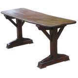 Wonderful 19th c. English Single Board Elm  Tavern Trestle Table