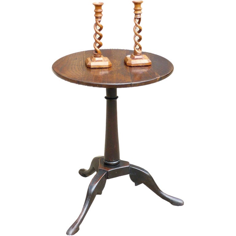 Isle of Man 18th c. Oak Round Tripod Table with Shaped Feet