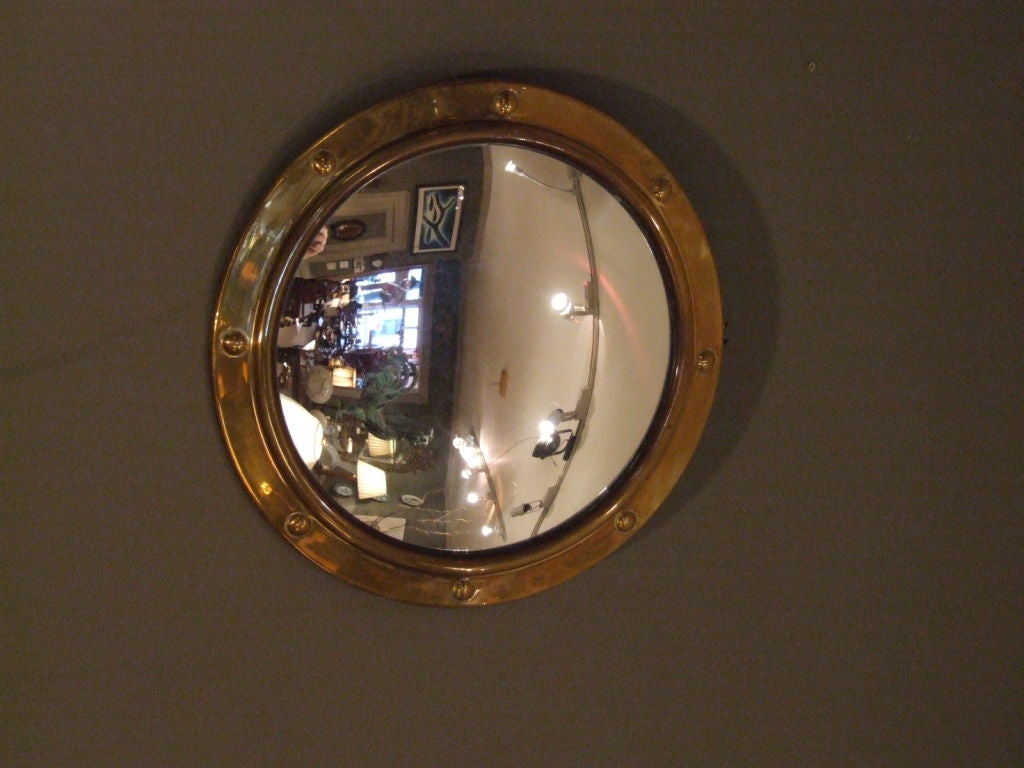 20th Century Collection of Five English Brass Convex Porthole Mirrors