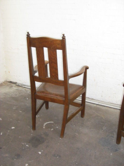 Pair of Cotswold Oak and Leather Desk Chairs by William Lethaby 1