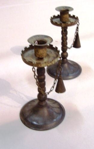 Pair of 19th Century Tin and Wood Candlesticks In Excellent Condition In Greenwich, CT