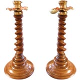 Arts and Crafts Treen and Brass Candlesticks