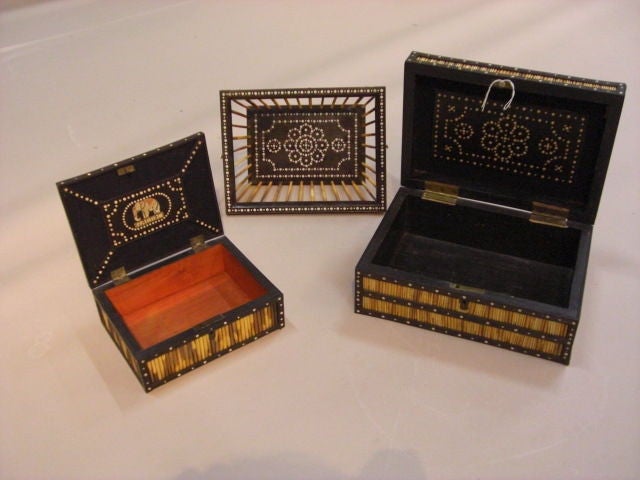 19th Century Porcupine Quill Boxes and Tray