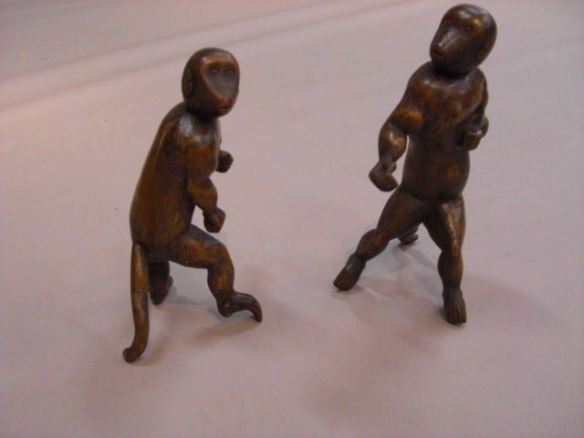 Rare Pair of Carved Folk-Art Monkeys