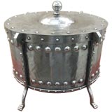 Antique Unusual English Arts and Crafts Hammered Steel Firewood Bin