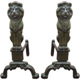 Pair of Bronze Lion Andirons