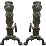 Pair of Bronze Lion Andirons