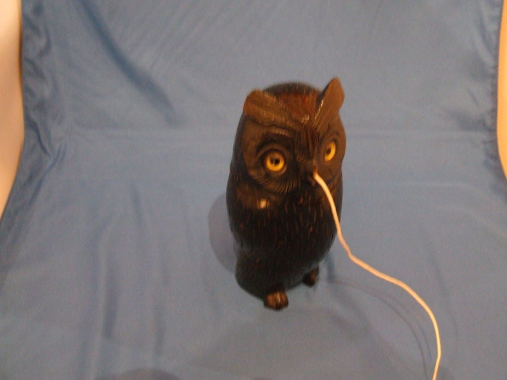 19th Century 19th c. English Carved Wooden Owl String Holder