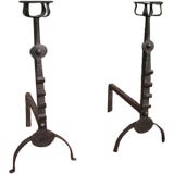Used English Arts and Crafts Basket Top Andirons