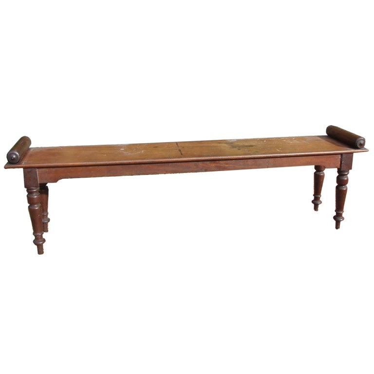 19th c. English Mahogany Long Bench with Bolster Ends