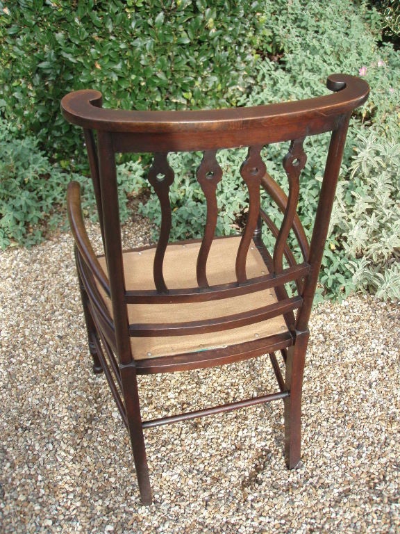 Late 19th c. Scottish Oak and Rush Ram's Horn Armchair
