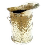 Antique English Hammered Brass Kindling Bucket with Tulip Embossing