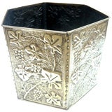 English Arts & Crafts Hexagonal Embossed Brass Bucket