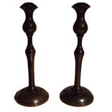 Antique Pair of Turned Rosewood Candlesticks