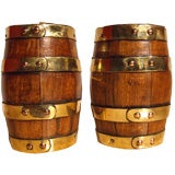 Pair of Miniature Brass Bound Oak Barrels