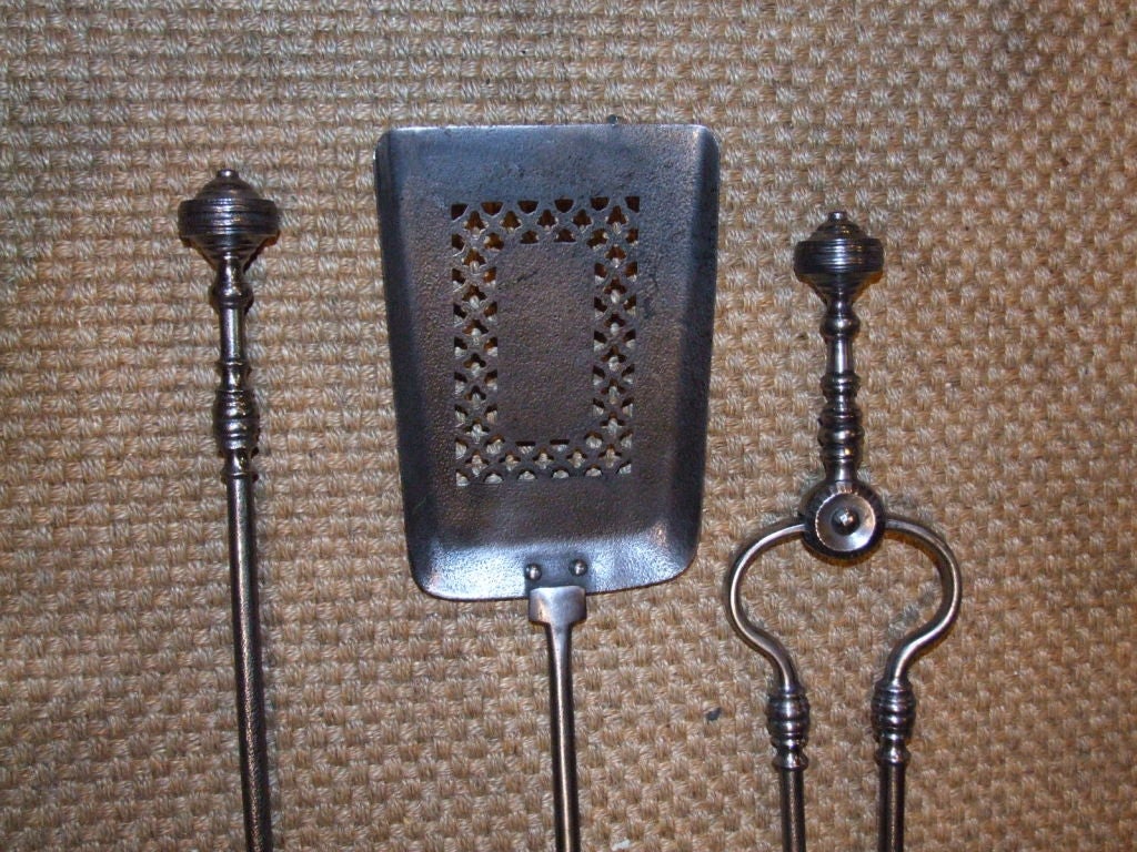 English Set of Georgian Steel Fire Tools For Sale