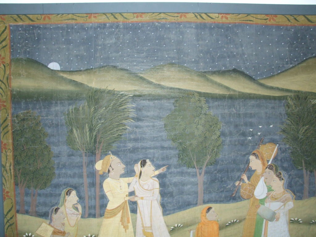 Decorative Large Scale Indian Courting Painting In Excellent Condition In Greenwich, CT