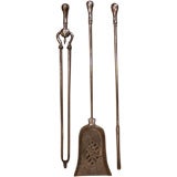 Antique Set of Three English Gunmetal Steel Firetools