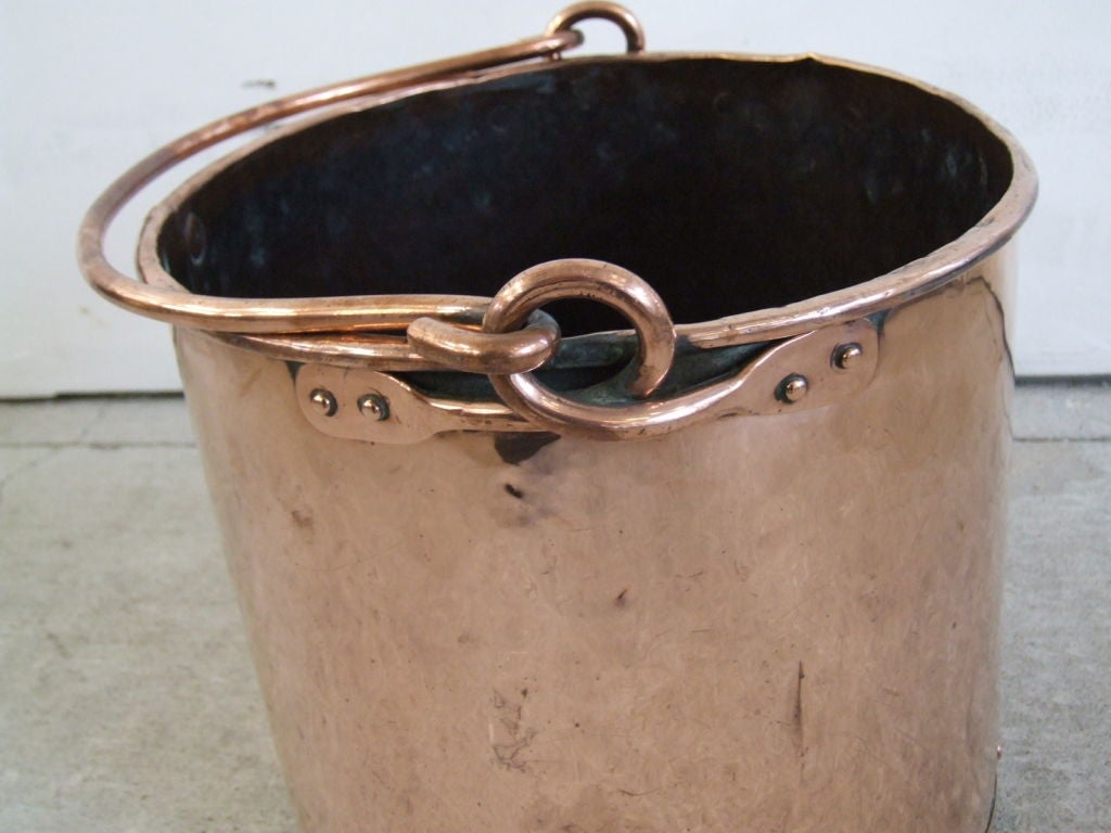 19th c. English Rivetted Copper Bucket with Brass Handle In Excellent Condition In Greenwich, CT