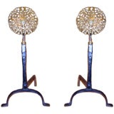 Pair of 19th c. English Arts & Crafts Sunflower Head  Andirons