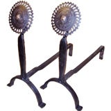 A Pair of English Sunflower Head Arts & Crafts  Andirons