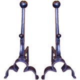 Pair of 18th c. Hand Forged Wrought Iron Andirons