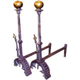 Fine 18th c. Twist Shaft and Onion Top Andirons