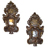 Pair of Italian Baroque Silver Gilt Wall Sconces