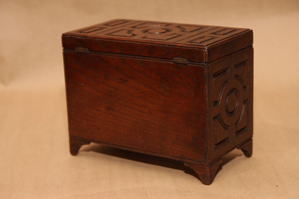 18th Century Welsh Panel Carved Tea Caddy