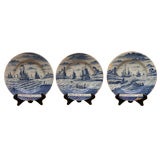 Antique Three Delft 'Greenland Whaling' Series Plates