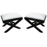 A pair of ebonized custom x-frame benches