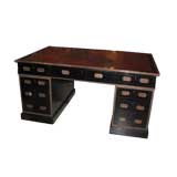 Exceptional Ebonized Leather-Top Campagne Partner's Desk
