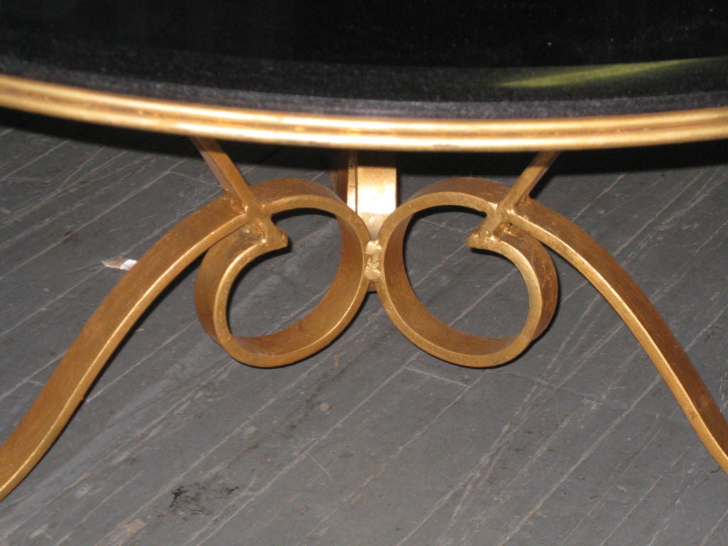 Circular Granite-top coffee table w. gilt-metal base