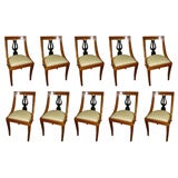 Antique Set 10 Biedermeier Style Dining Chairs