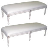 A pair white-washed Louis XVI-Style long benches