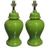 A pair Mid-Century Green Ginger Jar Lamps