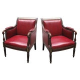 Pair Regency Style Brass Inlaid Armchairs