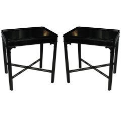 Pair Chinese Chippendale Style Ebonized Tables